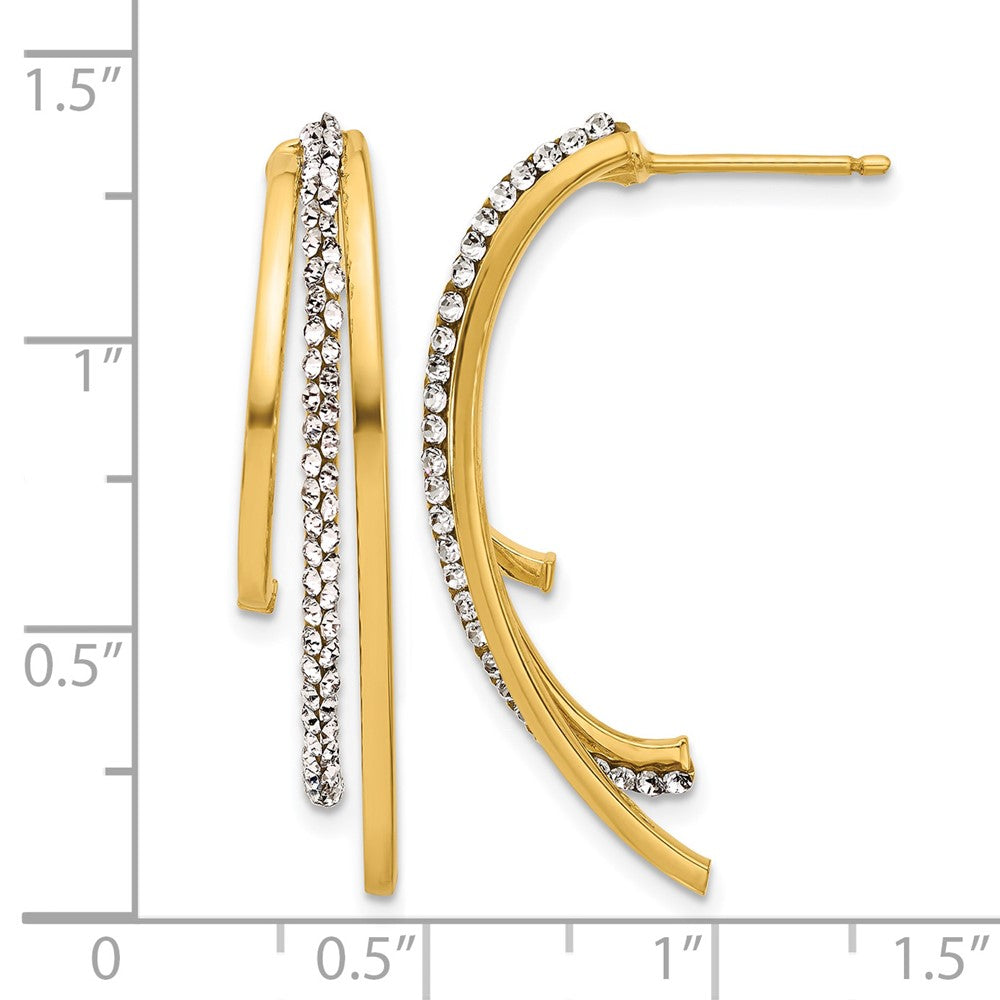 Leslie's 14K Polished with Crystals 3-Row Drop Post Earrings - Product Photo