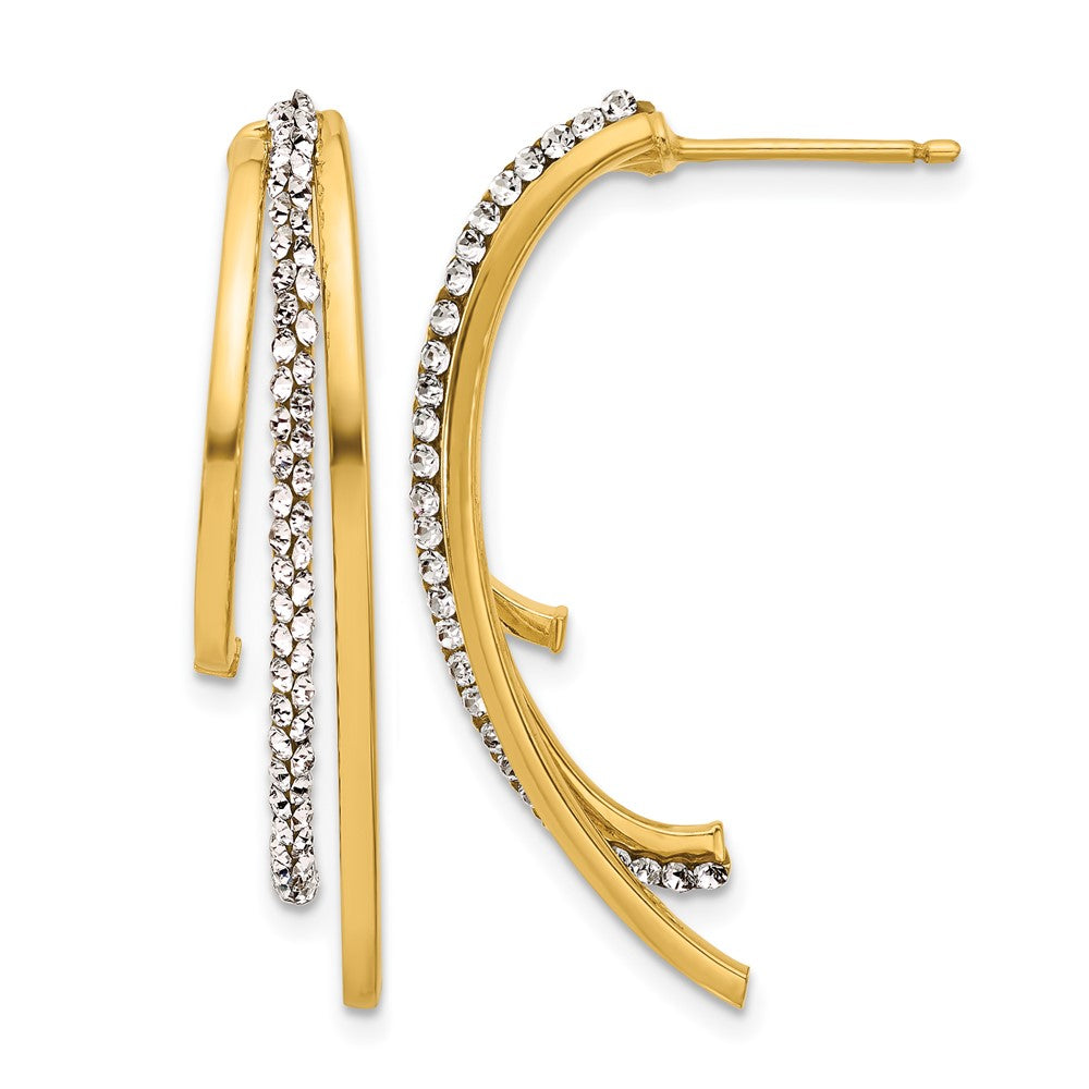 14K Yellow Gold Polished with Crystals 3-Row Drop Post Earrings