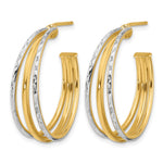 Leslie's 14K w/White Rhodium and D/C 3-Row Round J-Hoop Post Earrings - Product Photo