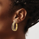 Leslie's 14K w/White Rhodium and D/C 3-Row Round J-Hoop Post Earrings - Product Photo