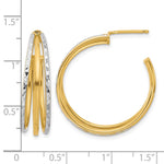 Leslie's 14K w/White Rhodium and D/C 3-Row Round J-Hoop Post Earrings - Product Photo