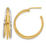 Leslie's 14K w/White Rhodium and D/C 3-Row Round J-Hoop Post Earrings - Product Photo