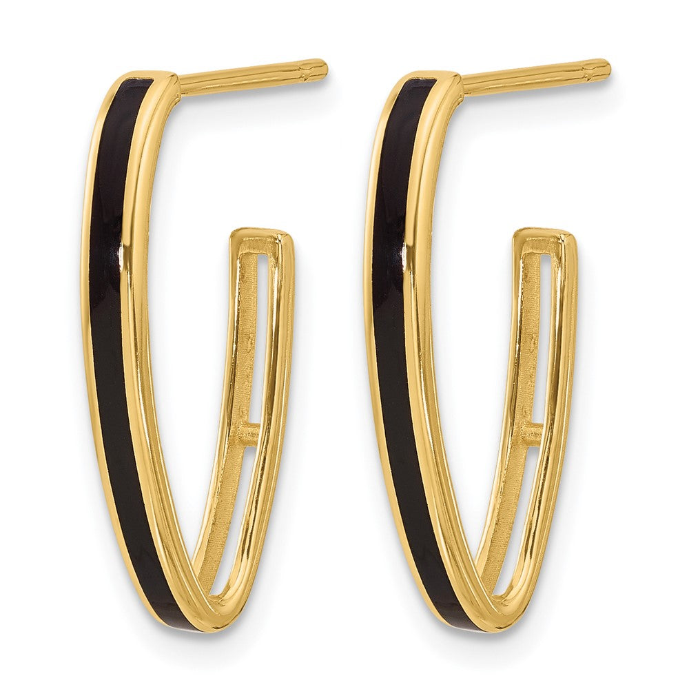 Leslie's 14K Polished with Black Enamel Oval J-hoop Post Earrings - Product Photo