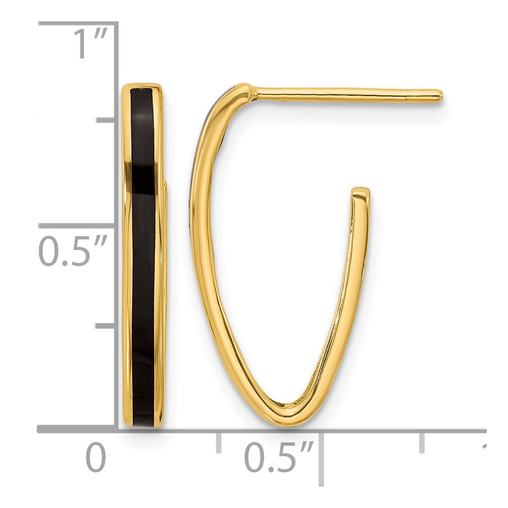 Leslie's 14K Polished with Black Enamel Oval J-hoop Post Earrings - Product Photo