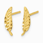 14K Yellow Gold Polished and Diamond-cut Leaf Post Earrings - Product Photo