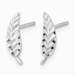 14K White Gold Polished and Diamond-cut Leaf Post Earrings - Product Photo