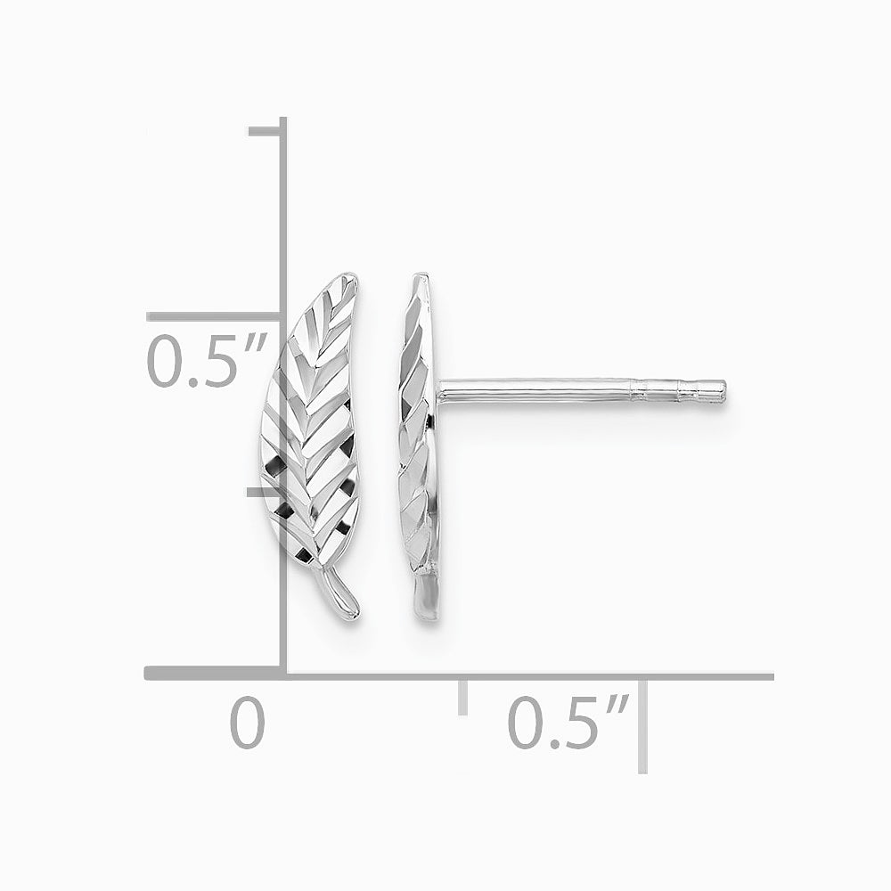 14K White Gold Polished and Diamond-cut Leaf Post Earrings - Product Photo