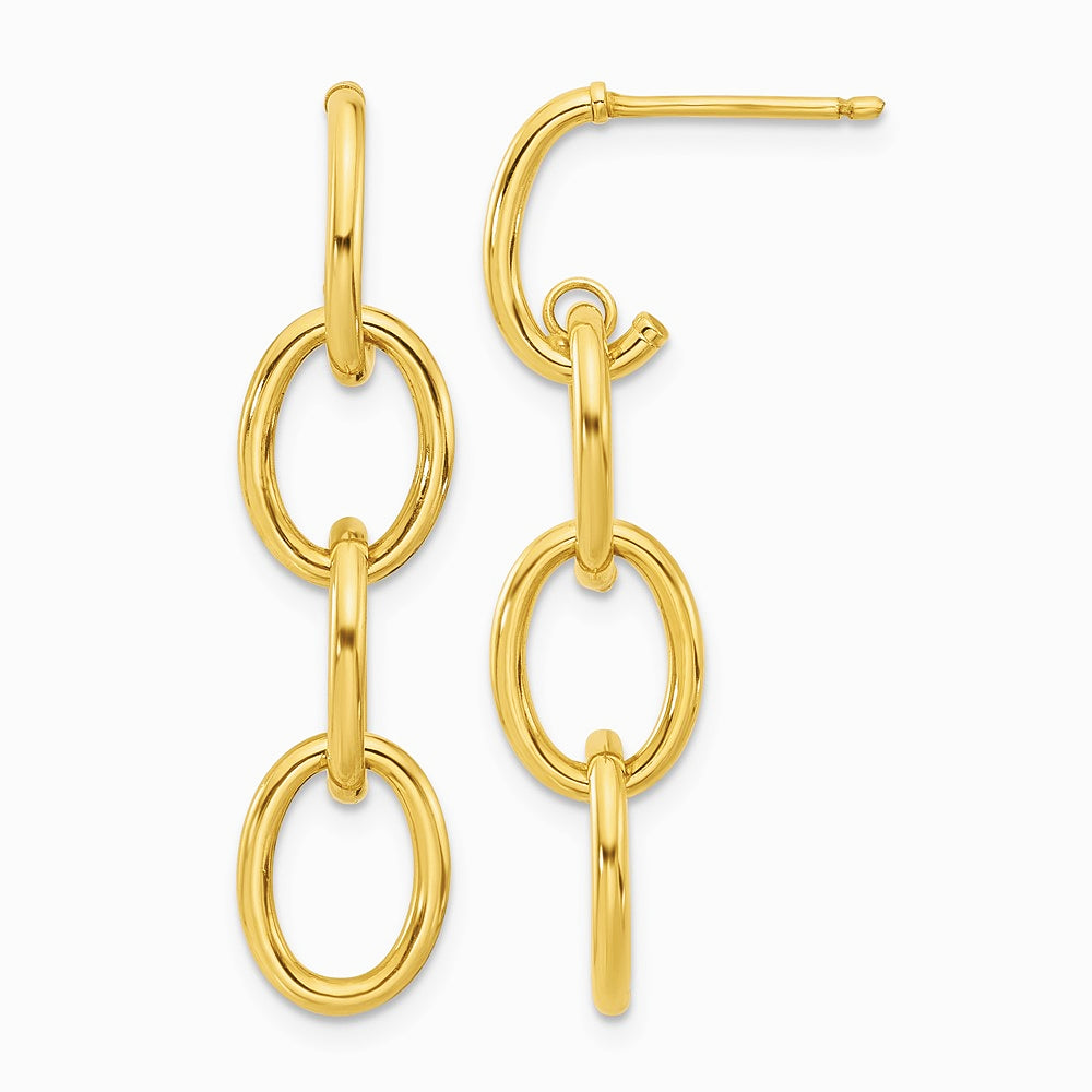 14K Yellow Gold Polished Triple Circle Link Dangle Post Earrings