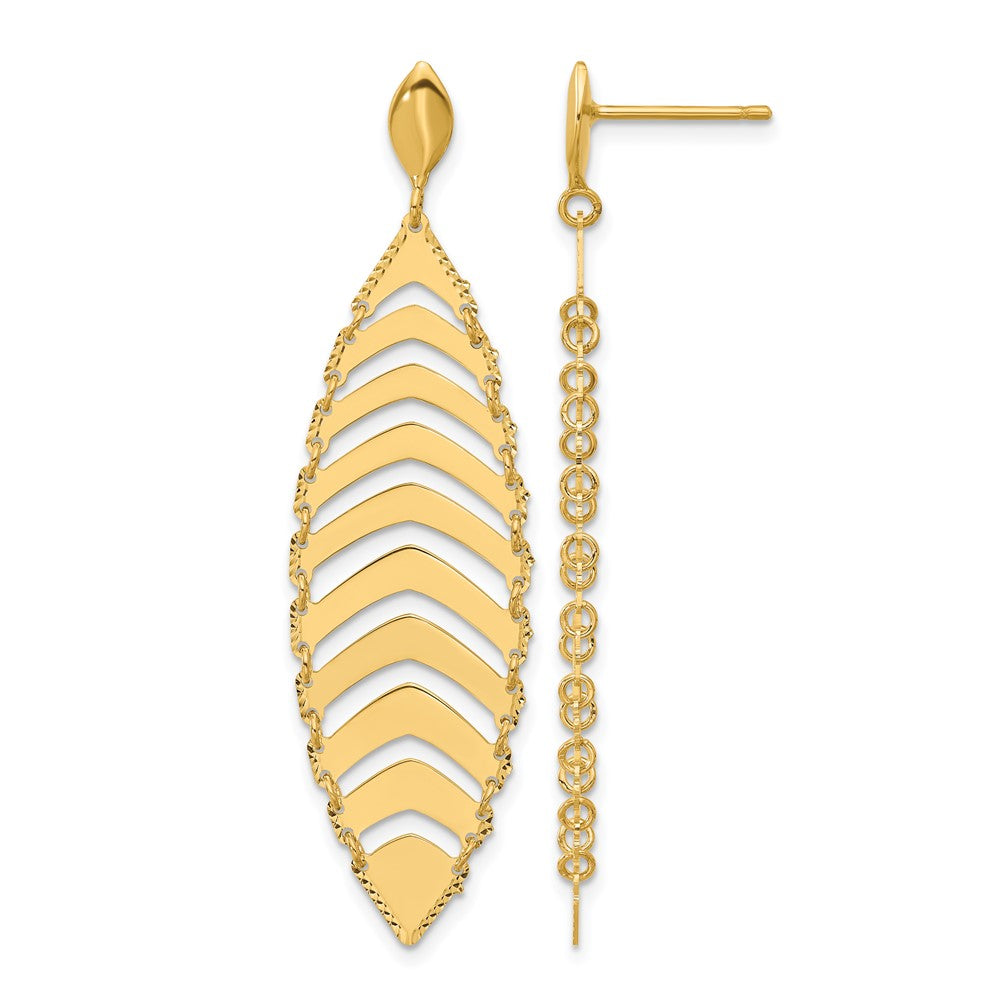 14K Yellow Gold Polished Diamond-Cut Post Dangle Leaf Earrings
