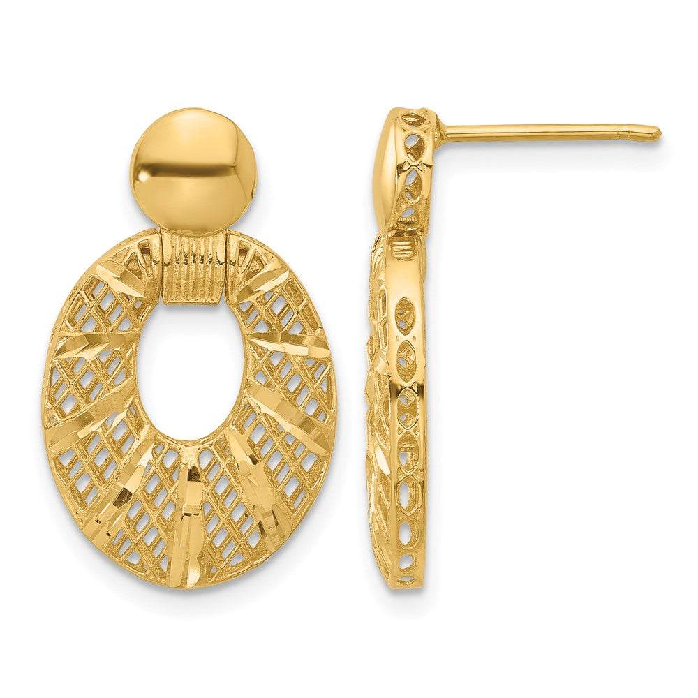 14K Yellow Gold Polished Diamond-Cut Oval Post Dangle Earrings