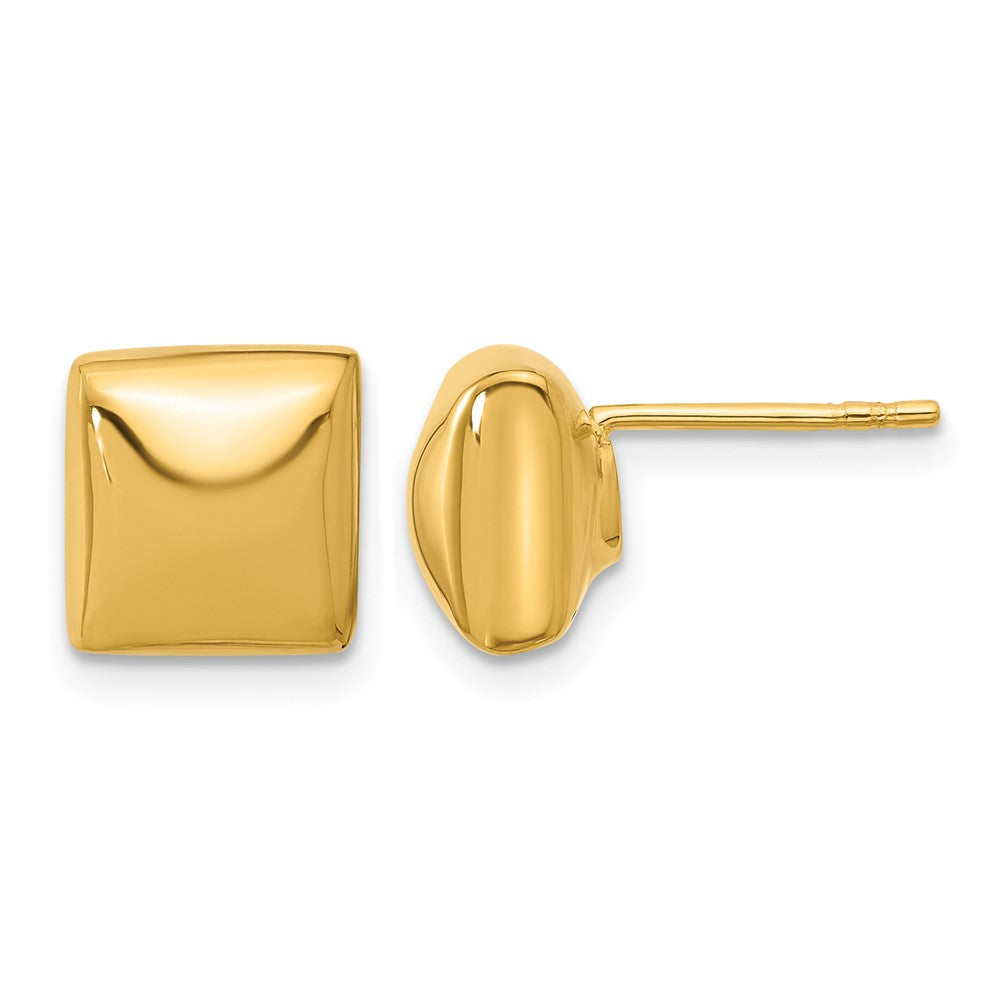 14K Yellow Gold Polished Hollow Puffed Square Post Earrings