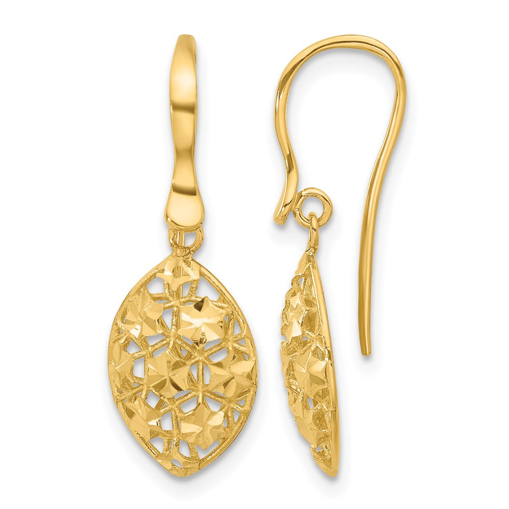 14K Yellow Gold Polished Diamond-Cut Shepherd Hook Dangle Earrings