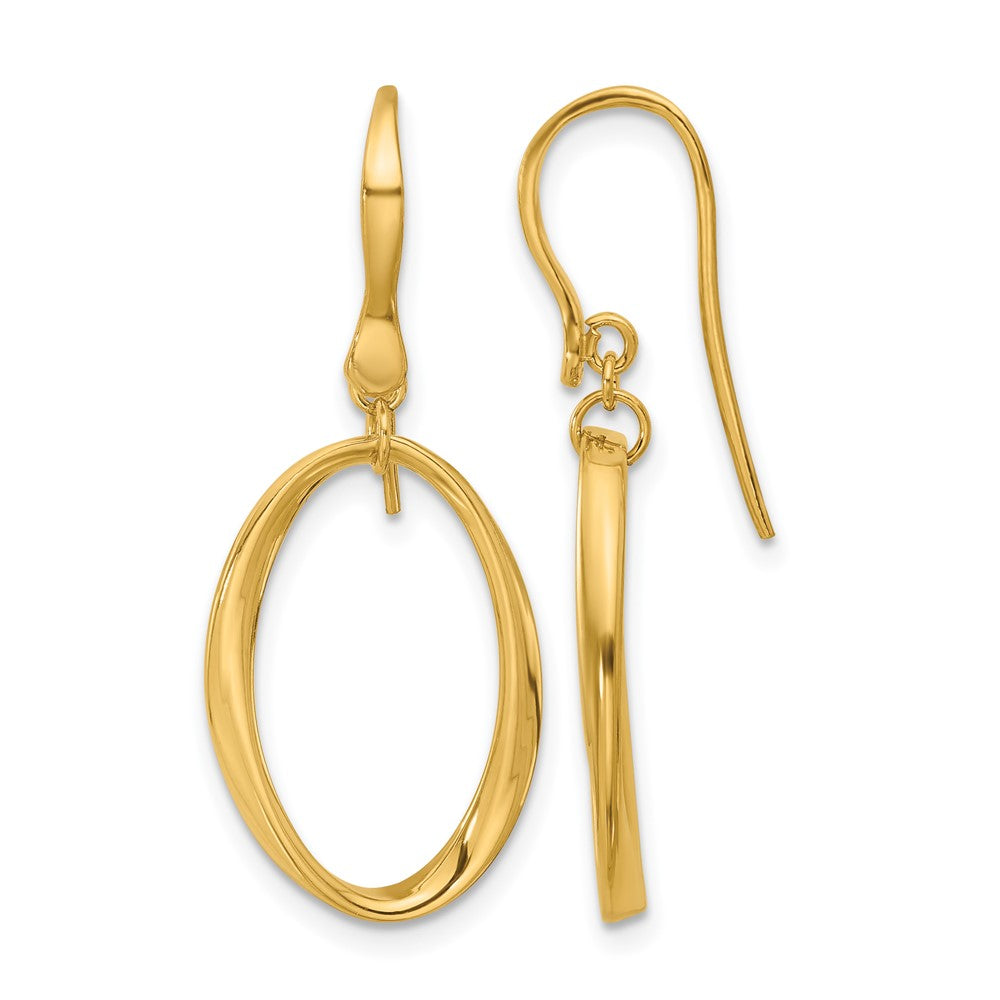 14K Yellow Gold Polished Oval Shepherd Hook Dangle Earrings