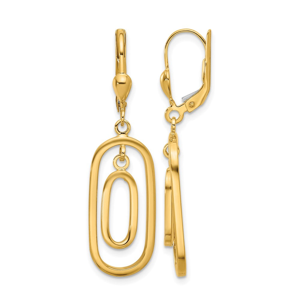14K Yellow Gold Polished Ovals Dangle Leverback Earrings