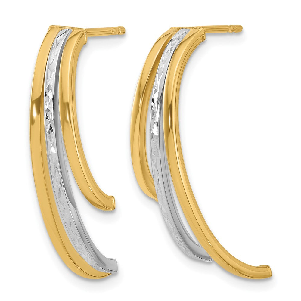 Leslie's 14K w/Rhodium Polished and D/C 3-Row Drop Post Earrings - Product Photo