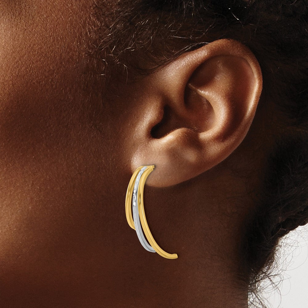 Leslie's 14K w/Rhodium Polished and D/C 3-Row Drop Post Earrings - Product Photo