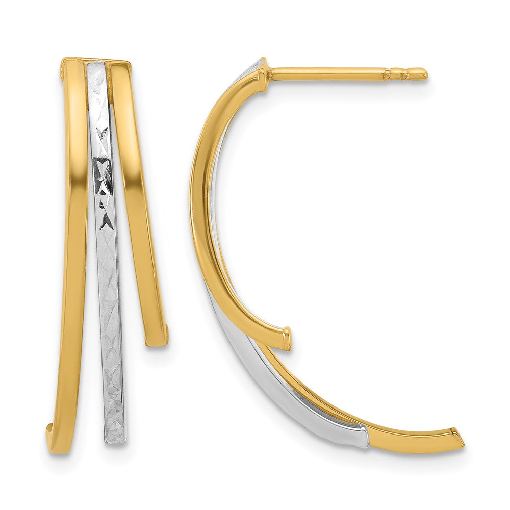 Leslie's 14K w/Rhodium Polished and D/C 3-Row Drop Post Earrings - Product Photo
