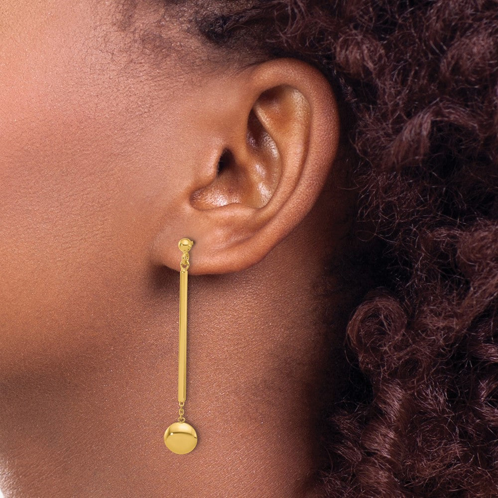 Leslie's 14K Polished Bar with Bead Dangle Post Earrings - Product Photo