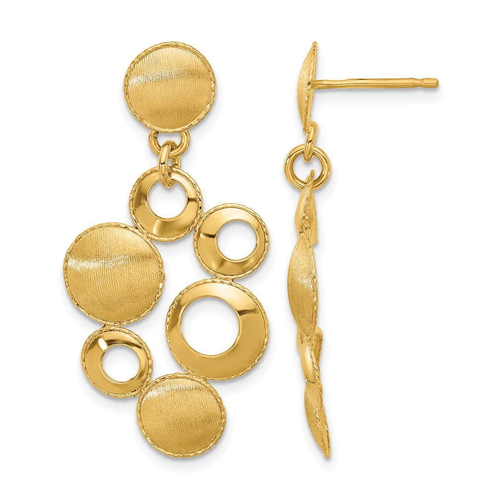 14K Yellow Gold ' 14K Polished and Satin Circles Post Dangle Earrings