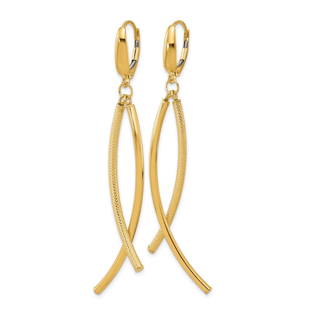 Leslie's 14k Polished and Textured Tube Dangle Leverback Earrings - Product Photo