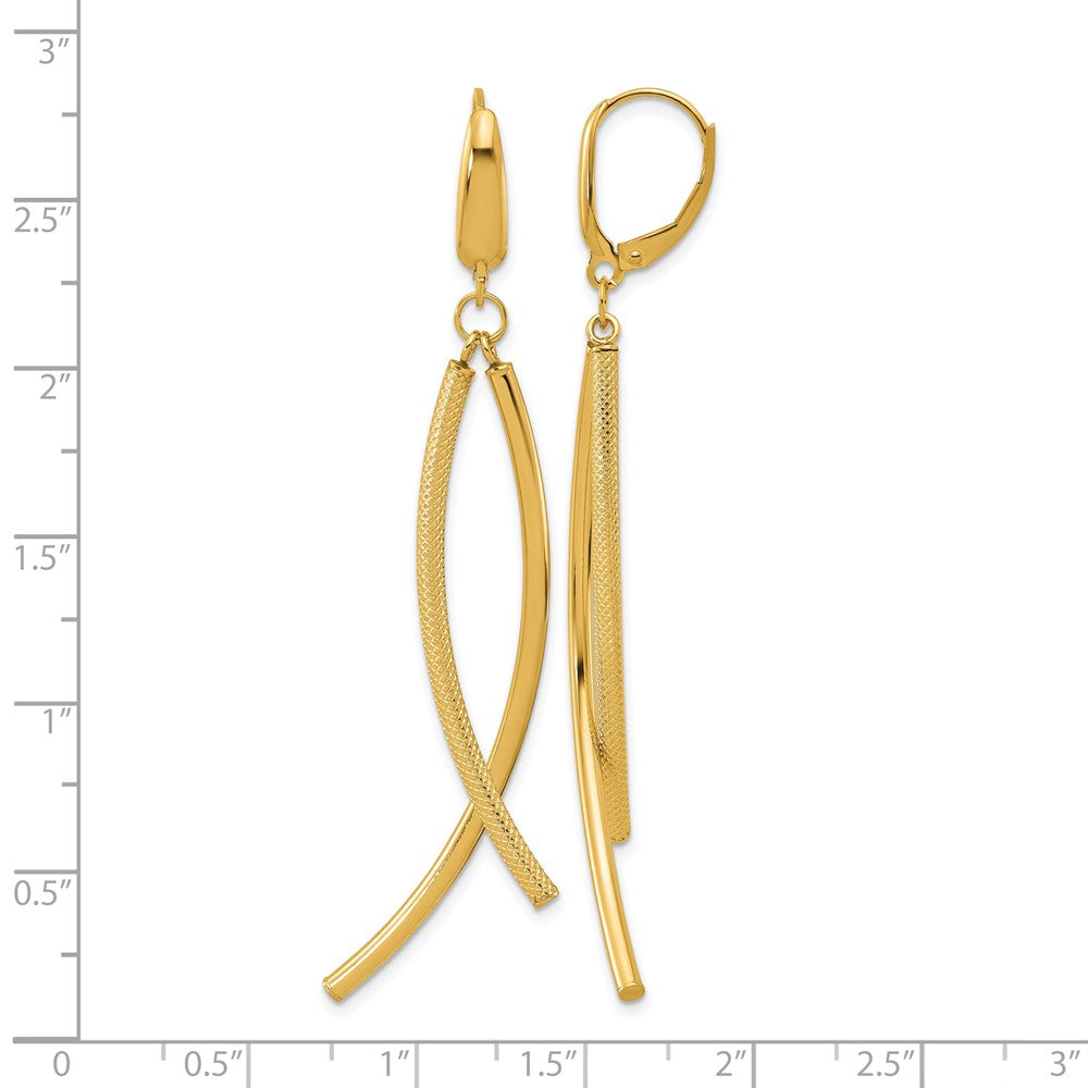 Leslie's 14k Polished and Textured Tube Dangle Leverback Earrings - Product Photo