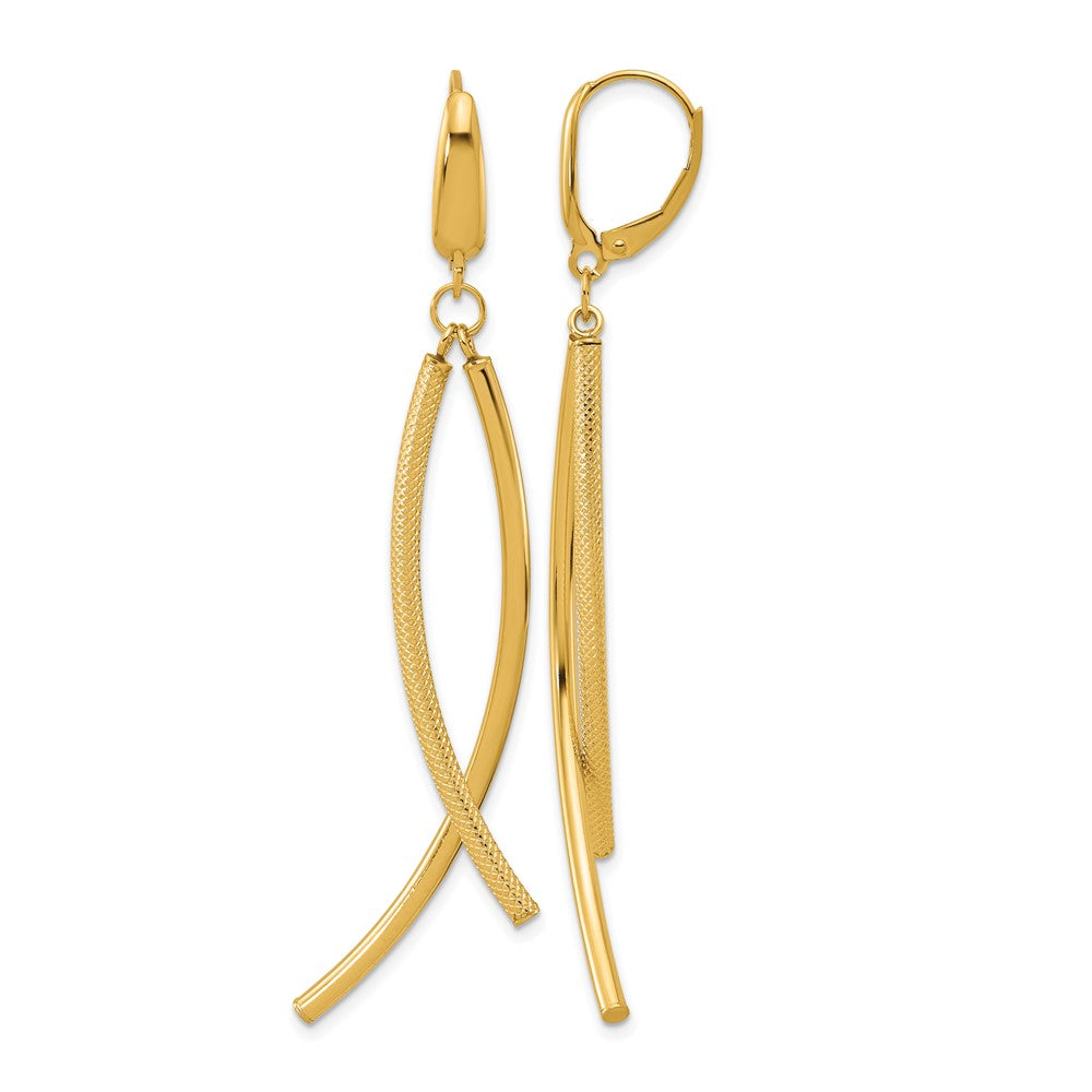 Leslie's 14k Polished and Textured Tube Dangle Leverback Earrings - Product Photo