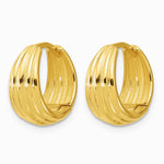 14K Yellow Gold Polished/Grooved Round Huggie Hoop Earrings - Product Photo