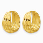 14K Yellow Gold Polished/Grooved Round Huggie Hoop Earrings - Product Photo