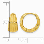 14K Yellow Gold Polished/Grooved Round Huggie Hoop Earrings - Product Photo