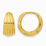 14K Yellow Gold Polished/Grooved Round Huggie Hoop Earrings - Product Photo