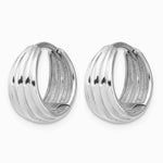 14K White Gold Polished/Grooved Round Huggie Hoop Earrings - Product Photo