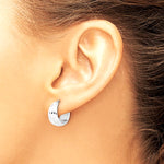 14K White Gold Polished/Grooved Round Huggie Hoop Earrings - Product Photo