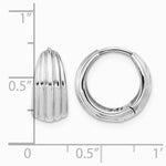 14K White Gold Polished/Grooved Round Huggie Hoop Earrings - Product Photo