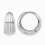 14K White Gold Polished/Grooved Round Huggie Hoop Earrings - Product Photo
