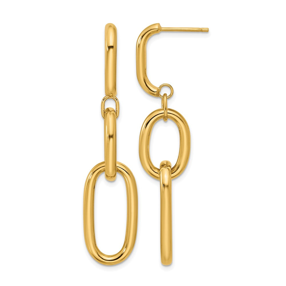 14K Yellow Gold Polished Oval Link Dangle Post Earrings