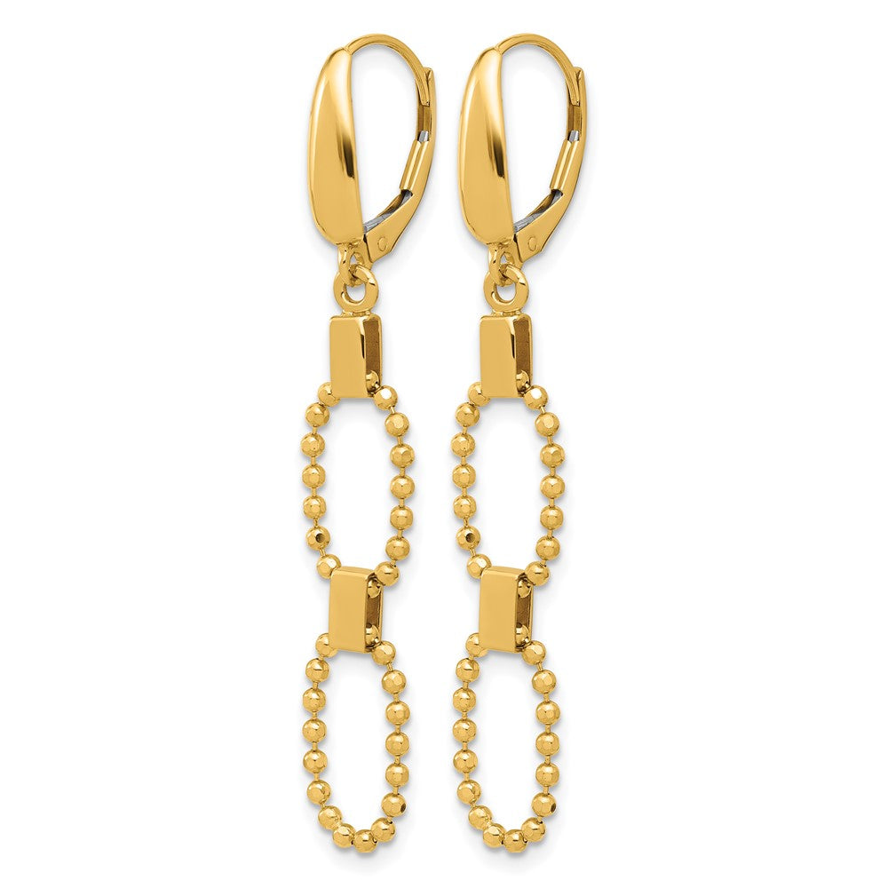 Leslie's 14K Polished/Dia-cut Beaded Link Dangle Leverback Earrings - Product Photo
