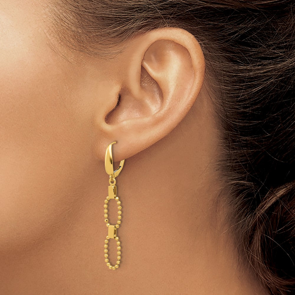 Leslie's 14K Polished/Dia-cut Beaded Link Dangle Leverback Earrings - Product Photo