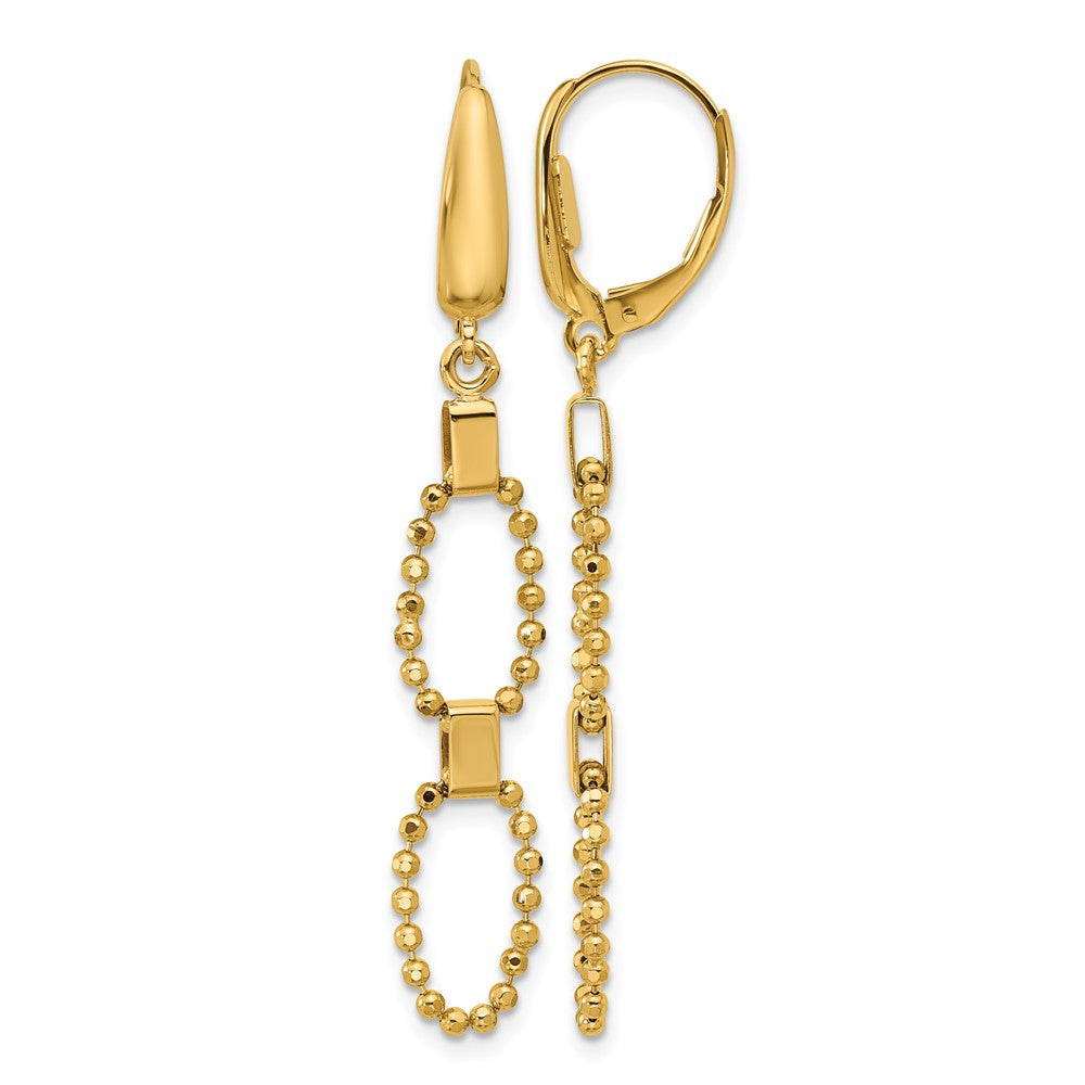 Leslie's 14K Polished/Dia-cut Beaded Link Dangle Leverback Earrings - Product Photo