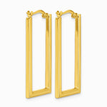 14K Yellow Gold Polished Rectangle Hoop Earrings - Product Photo