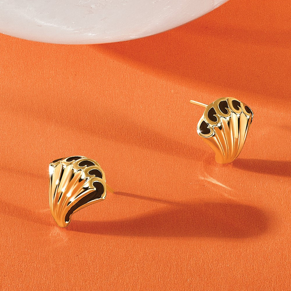 Leslie's 14K w/Black Enamel Polished Fancy Post Earrings - Product Photo
