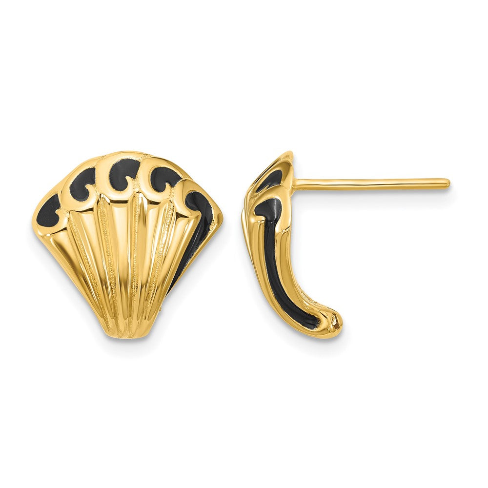 14K Yellow Gold with Black Enamel Polished Fancy Post Earrings