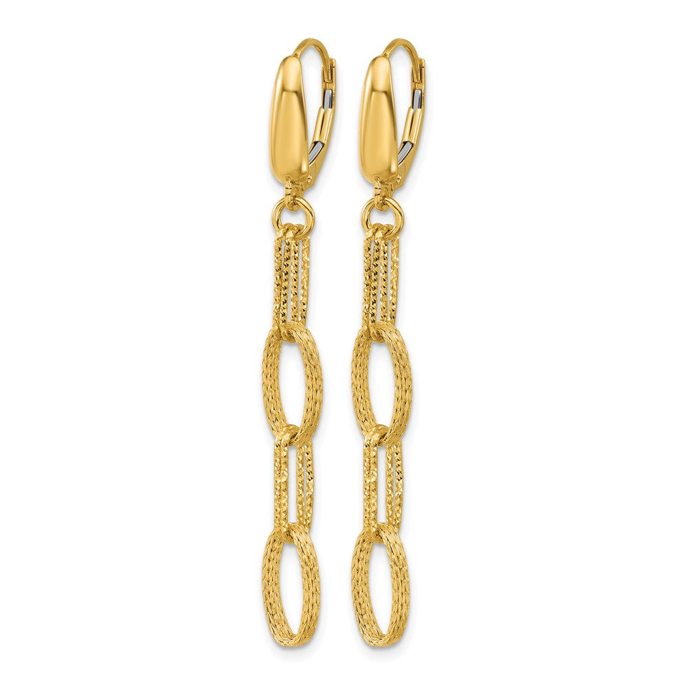 Leslie's 14K Polish/Texture/Dia-cut Fancy Oval Link Dangle Earrings - Product Photo