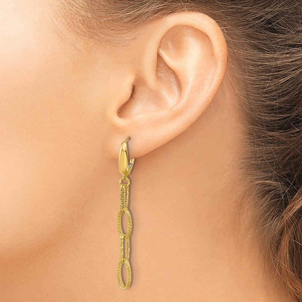 Leslie's 14K Polish/Texture/Dia-cut Fancy Oval Link Dangle Earrings - Product Photo
