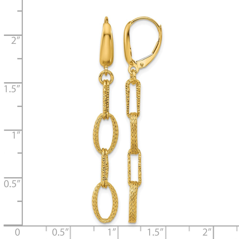 Leslie's 14K Polish/Texture/Dia-cut Fancy Oval Link Dangle Earrings - Product Photo