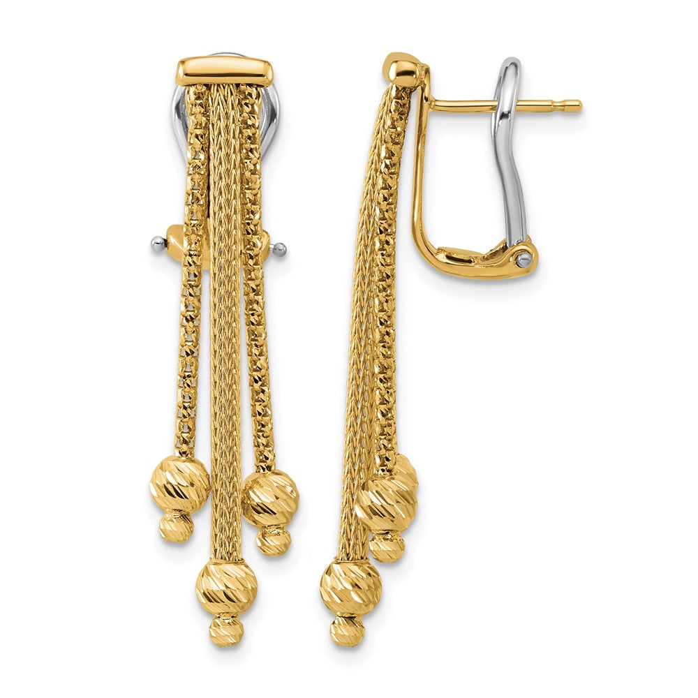 14K Yellow Gold Polish/Texture/Dia-cut Fancy Dangle Omega Earrings
