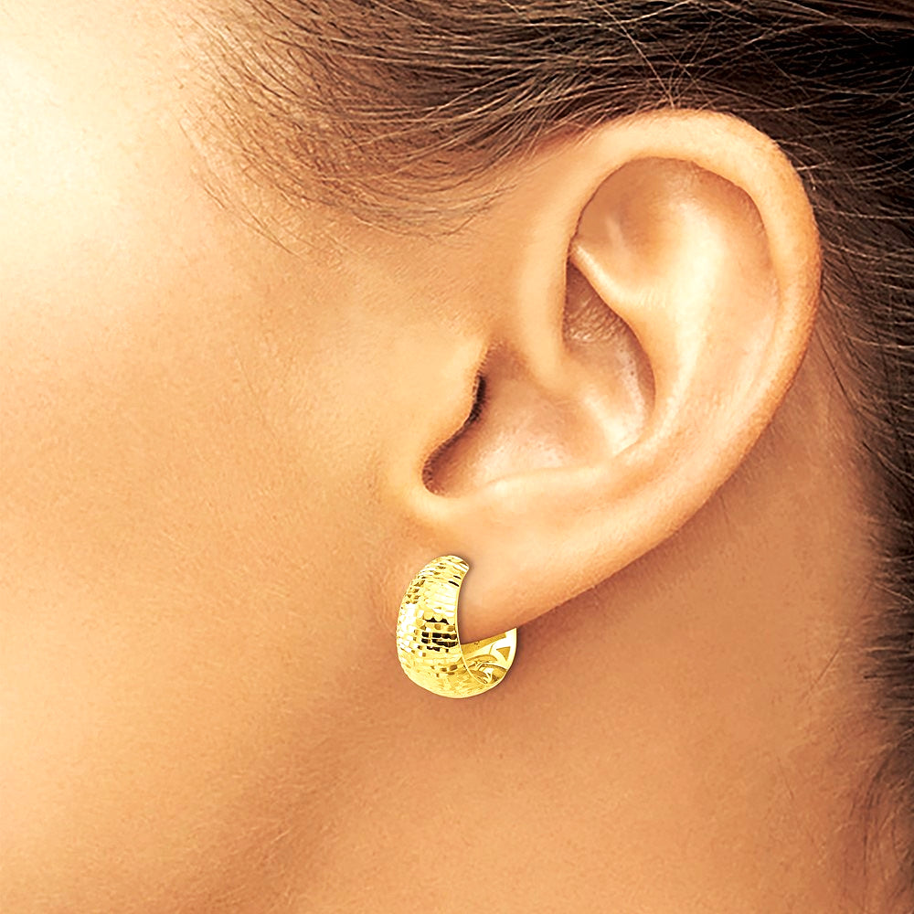 14K Yellow Gold Polished and Diamond-cut Huggie Hoop Earrings - Product Photo
