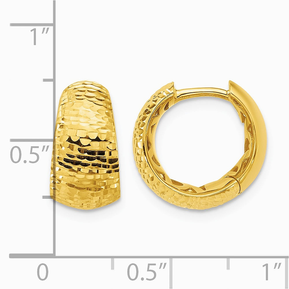 14K Yellow Gold Polished and Diamond-cut Huggie Hoop Earrings - Product Photo