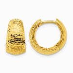 14K Yellow Gold Polished and Diamond-cut Huggie Hoop Earrings - Product Photo