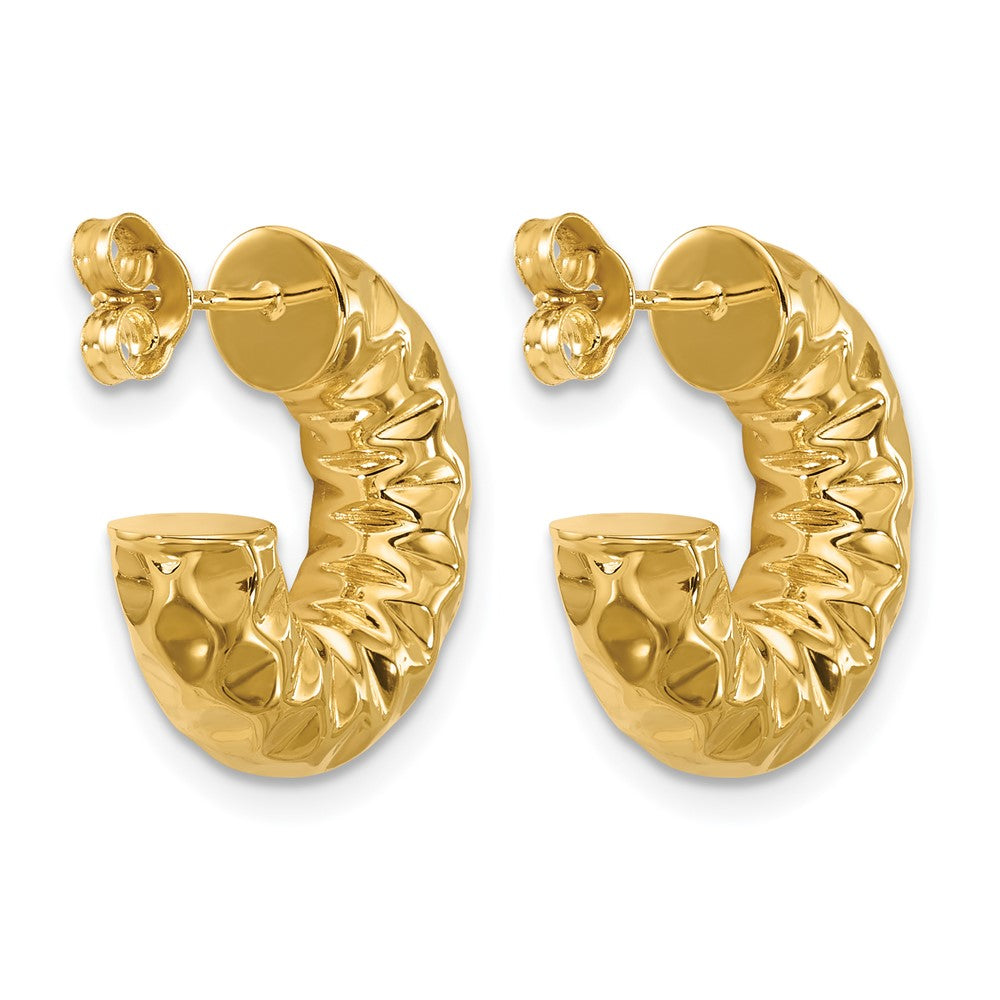 Leslie's 14K Polished and Hammered J-Hoop Post Earrings - Product Photo