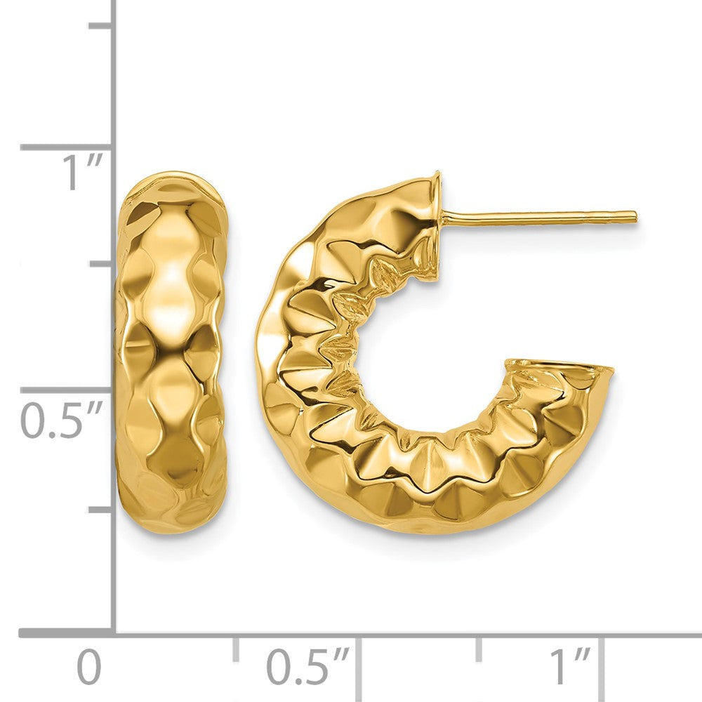Leslie's 14K Polished and Hammered J-Hoop Post Earrings - Product Photo